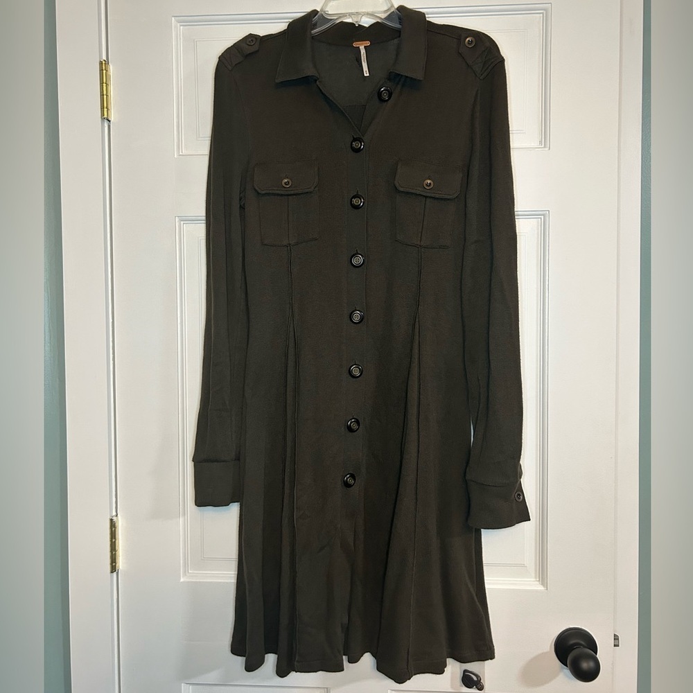 Free People Olive Heat Green Utility Button Dress